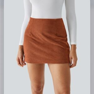 High Waisted Invisible Zipper 2-in-1 A Line Mini Corduroy Casual Skirt